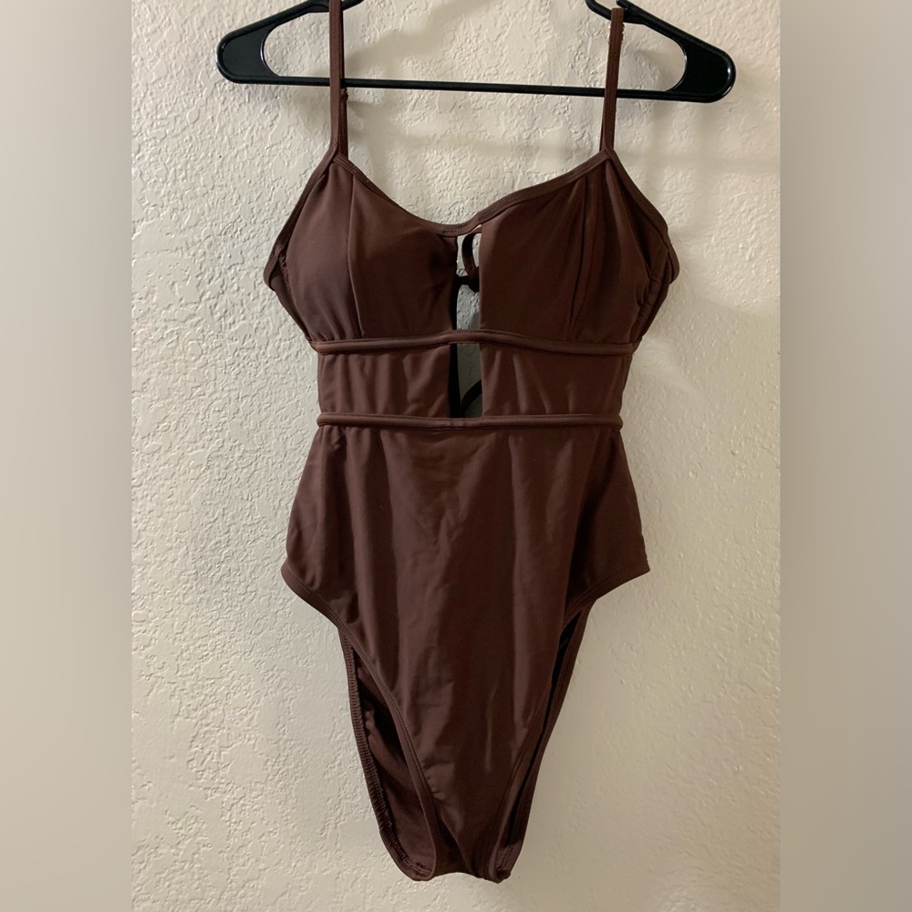 Shade & Shore Brown Cutout Low Back One Piece Swimsuit